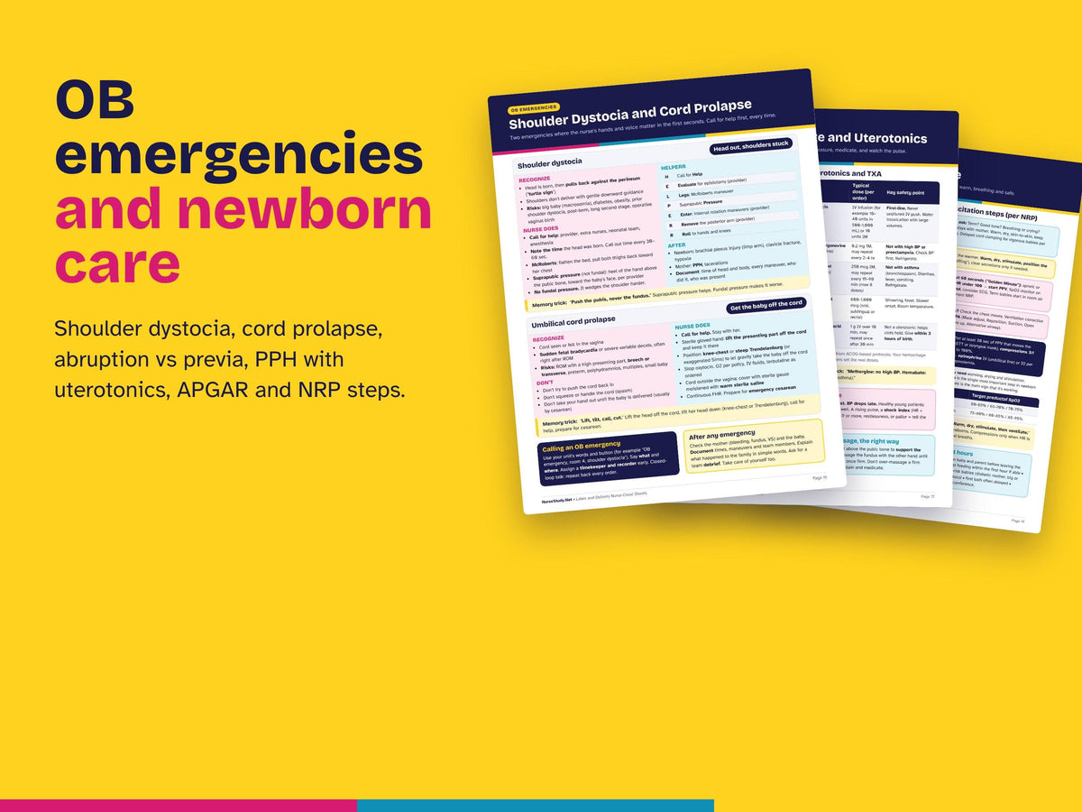 Labor and Delivery Nurse Cheat Sheets PDF | New Grad L&D Nurse Study Guide | Fetal Monitoring, Decels, Oxytocin, Postpartum Hemorrhage
