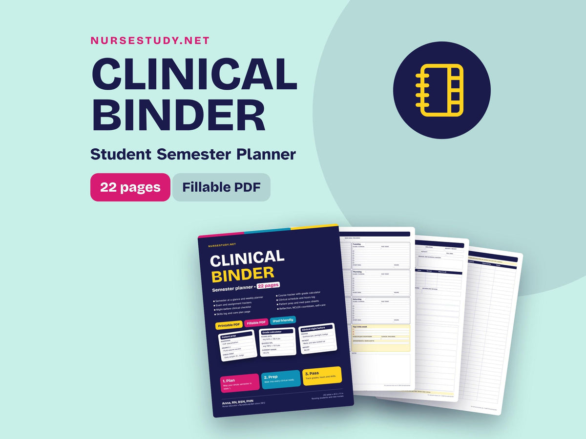Nursing Student Clinical Binder | Semester Planner Printable | Fillable PDF Nursing School Planner | Clinical Prep Sheet