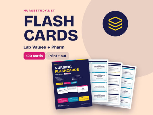 Nursing Flashcards Printable | Lab Values and Pharmacology Flash Cards PDF | NCLEX Study Cards | Nursing Student Study G