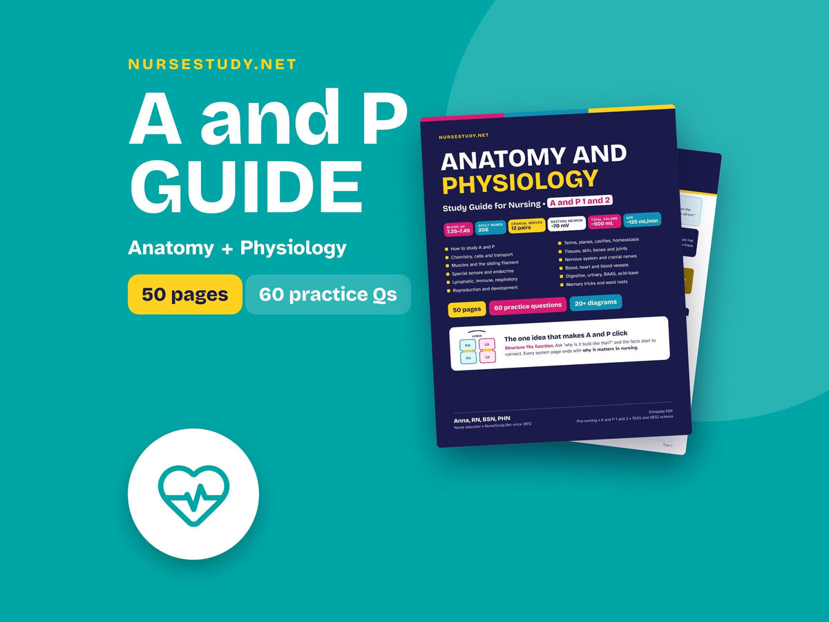 Anatomy and Physiology Study Guide PDF | A and P 1 and 2 Notes for Nursing School | TEAS HESI Science Review | Prenursin
