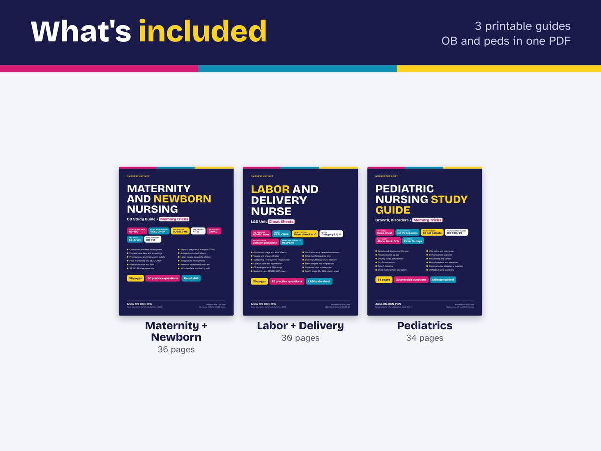 Maternity, Labor and Delivery and Pediatric Nursing Bundle PDF | OB and Peds Study Guides | Fetal Monitoring, Newborn | NCLEX Review