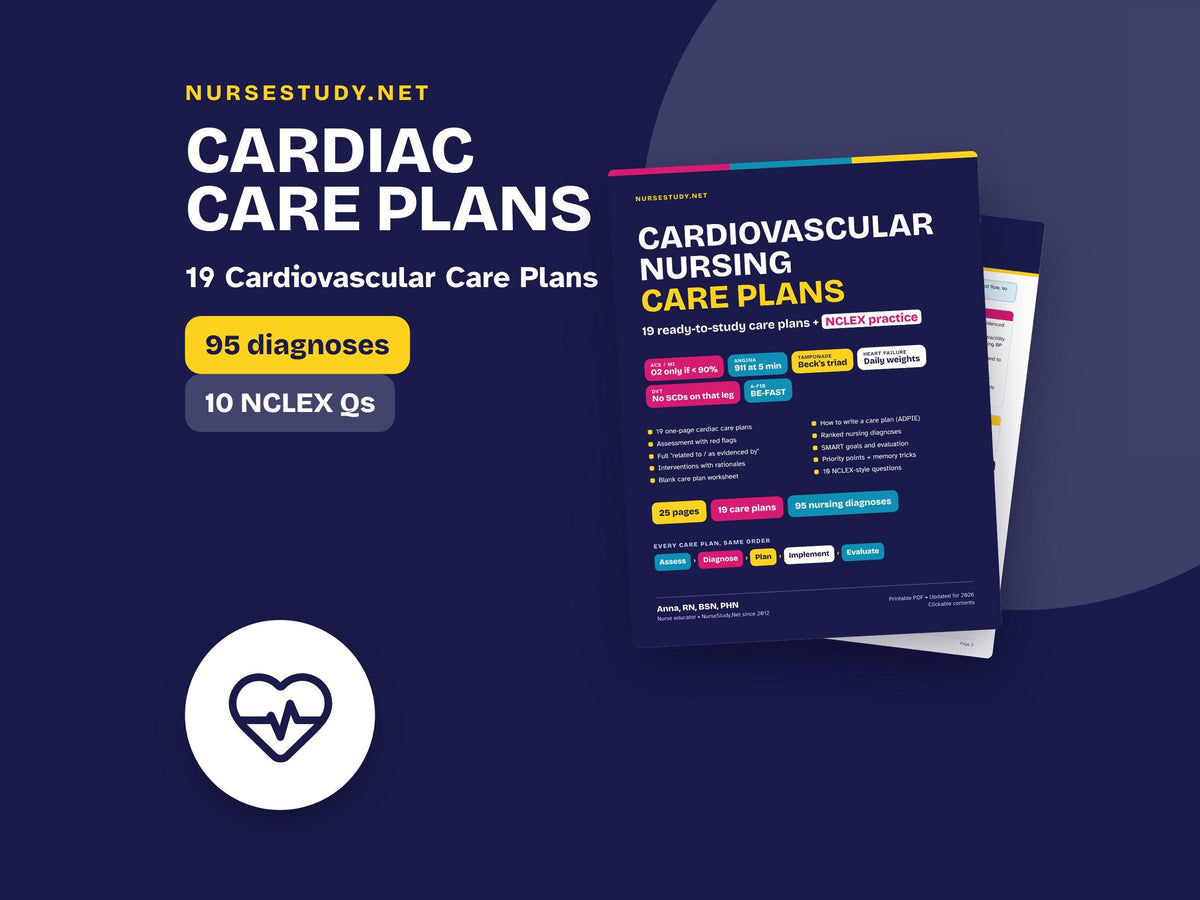 Cardiovascular Nursing Care Plans PDF | 19 Cardiac Care Plans, NANDA Diagnoses | NCLEX Study Guide | Nursing Student Pri