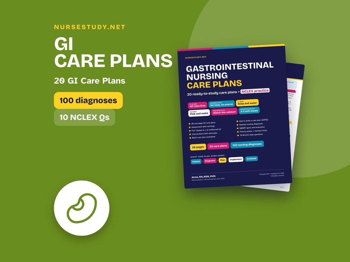 Gastrointestinal Nursing Care Plans PDF | 20 Med Surg Care Plans, NANDA Diagnoses | NCLEX Study Guide | Nursing Student 