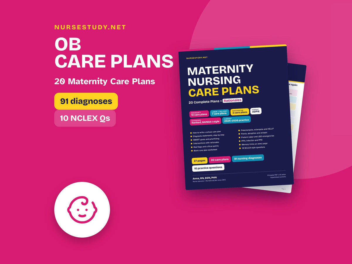 Maternity Nursing Care Plans PDF | 20 OB Care Plans with Rationales | NCLEX Study Guide | Nursing Student Printable | Bl