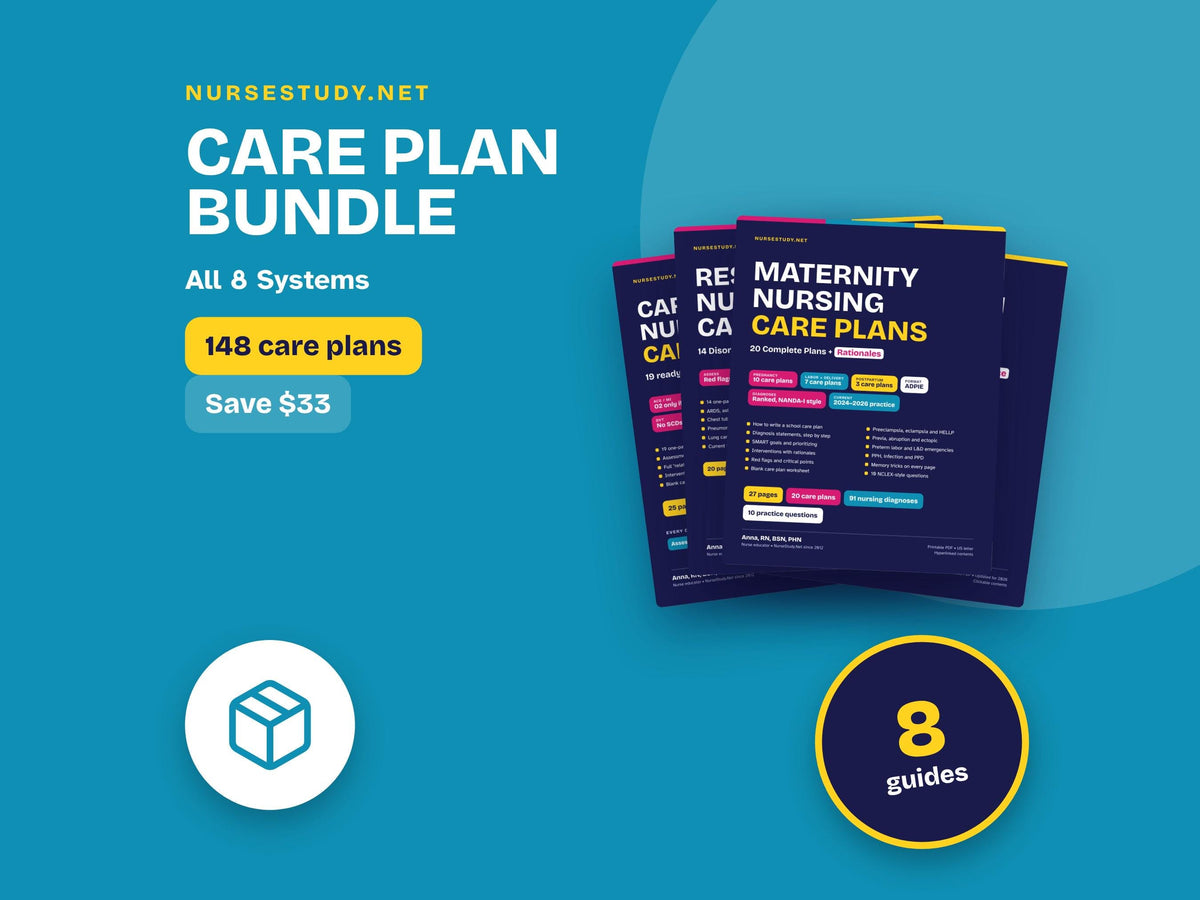 Nursing Care Plans Bundle PDF | 148 Care Plans, All 8 Systems | Med Surg, OB, Peds, Psych | NCLEX Study Guide | Hyperlin