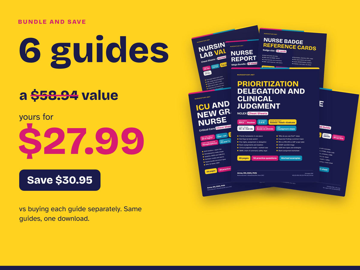 New Grad Nurse Bundle PDF | ICU, ER, Prioritization, Lab Values, Report Sheets, Badge Cards | Hyperlinked Printable Nursing Notes