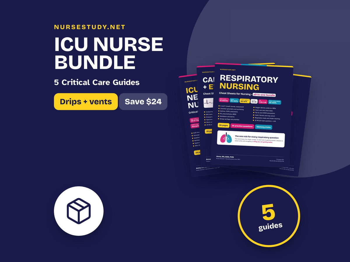 ICU Nurse Bundle PDF | Critical Care, Cardiac EKG, Respiratory, Vents, Fluids, ABGs, Lab Values | Hyperlinked Nursing Ch
