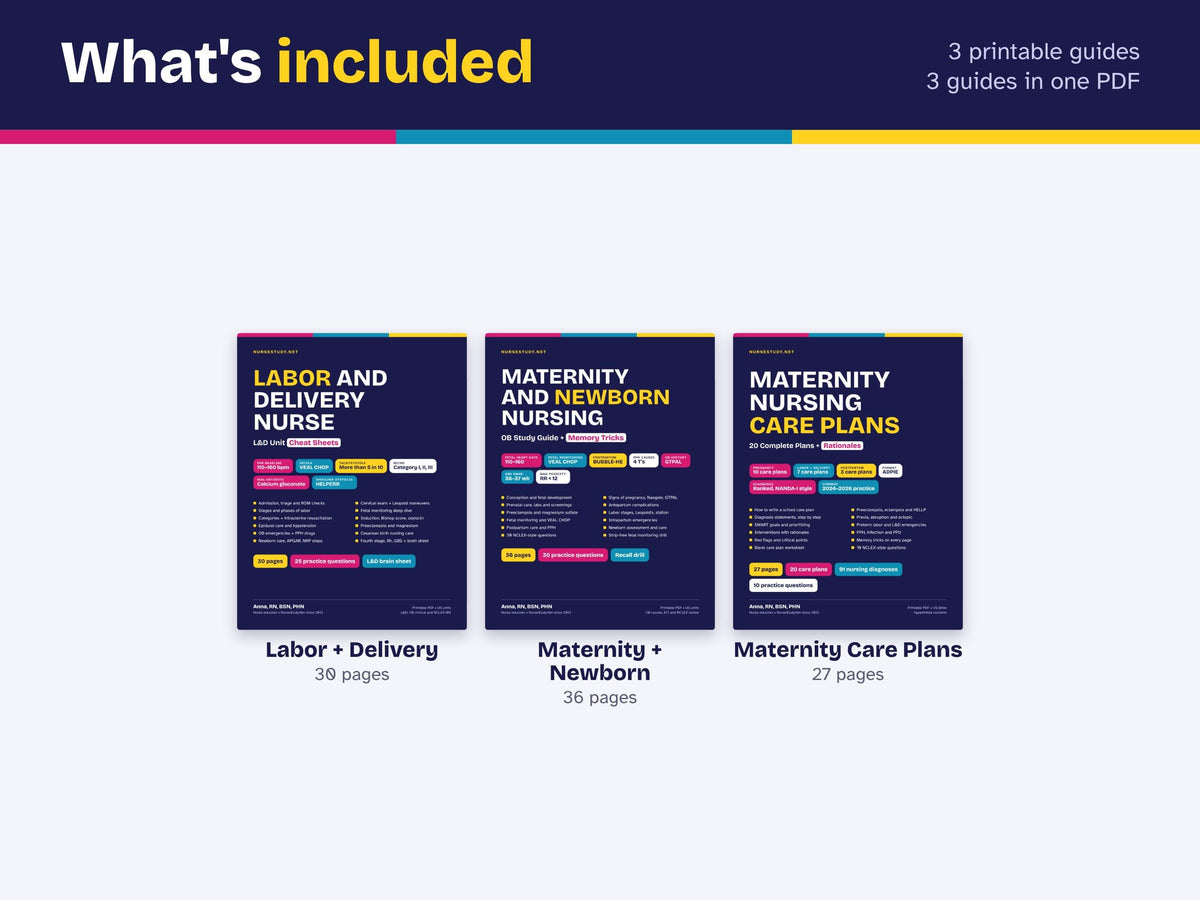 Labor and Delivery Nurse Bundle PDF | L and D Cheat Sheets, Maternity Study Guide, OB Care Plans | Hyperlinked Printable