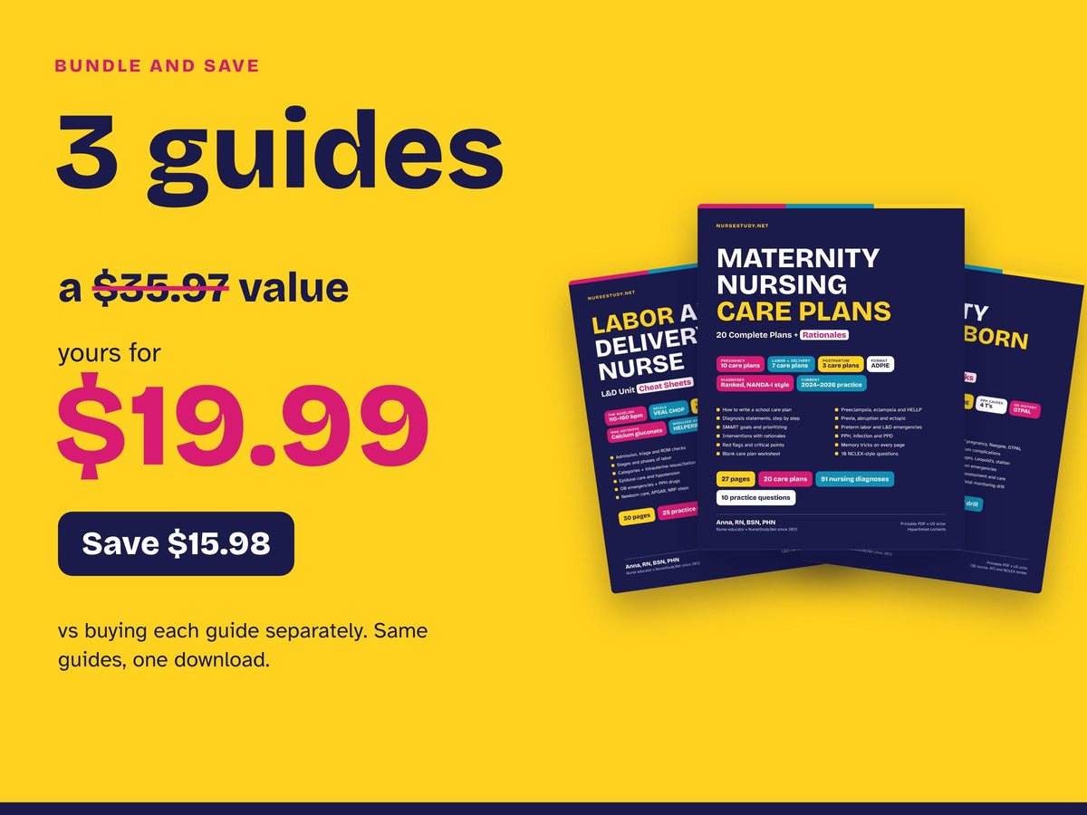 Labor and Delivery Nurse Bundle PDF | L and D Cheat Sheets, Maternity Study Guide, OB Care Plans | Hyperlinked Printable