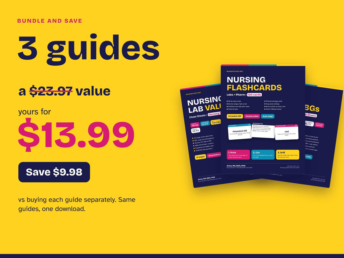 Lab Values, Fluids and ABGs Bundle PDF | Nursing Lab Values Cheat Sheets, IV Fluids, Electrolytes, Flashcards | Printable