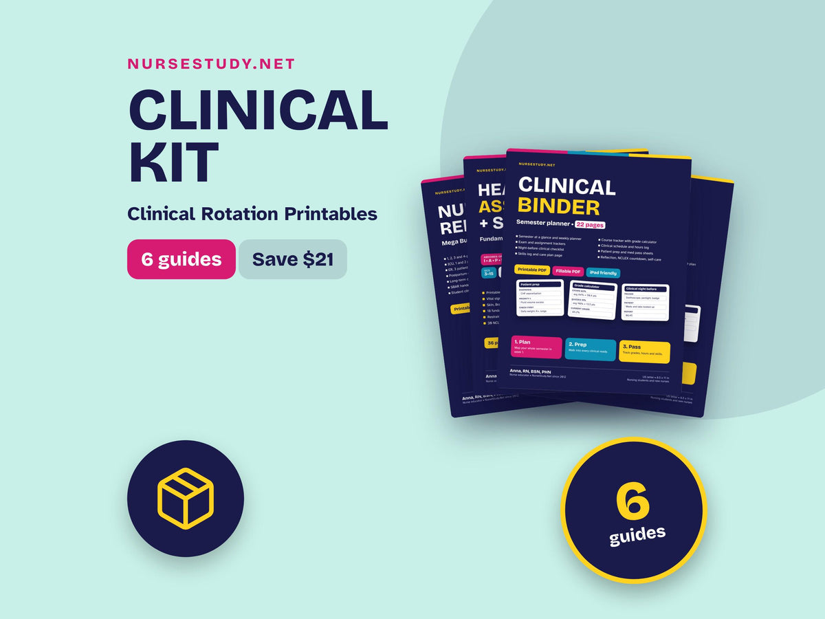 Nursing Clinical Rotation Kit PDF | Report Sheets, Head to Toe, Drug Cards, Concept Map, Clinical Binder, Badge Cards | 
