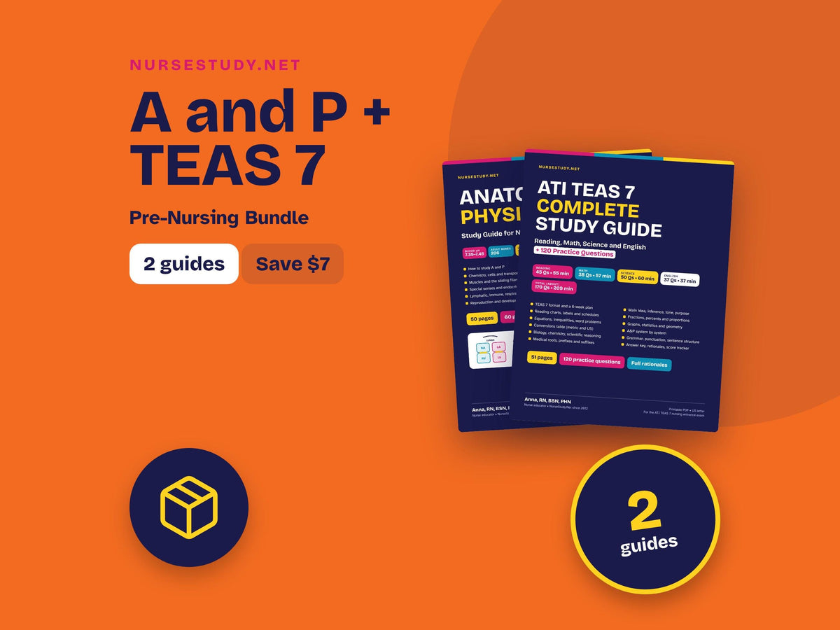 Anatomy and Physiology + TEAS 7 Bundle PDF | A and P Study Guide, Complete Entrance Exam Study Guide, Practice Questions