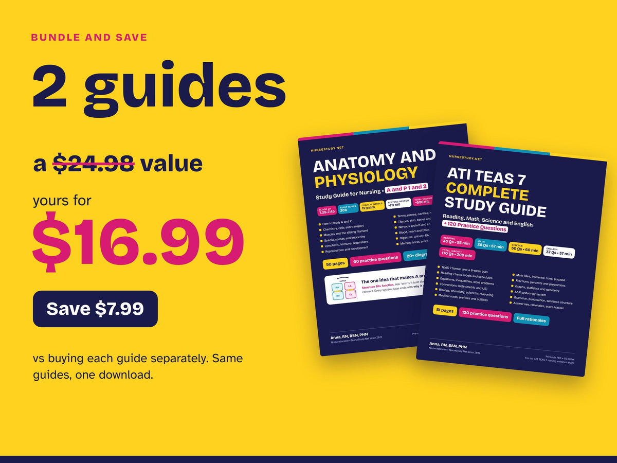 Anatomy and Physiology + TEAS 7 Bundle PDF | A and P Study Guide, Complete Entrance Exam Study Guide, Practice Questions | Pre Nursing