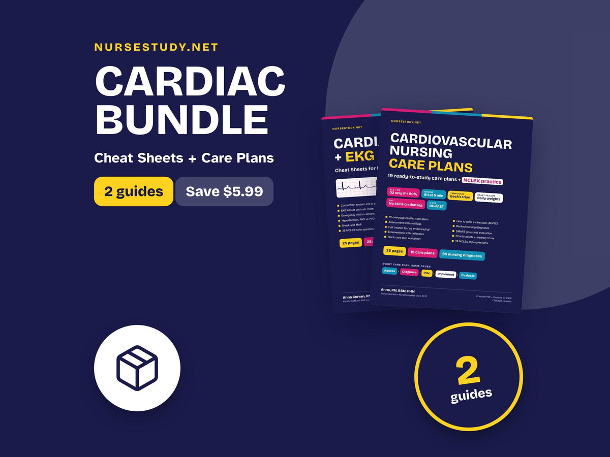 Cardiac Nursing Bundle PDF | Cardiac + EKG Cheat Sheets + Cardiac Nursing Care Plans | NCLEX Study Guide | Hyperlinked P