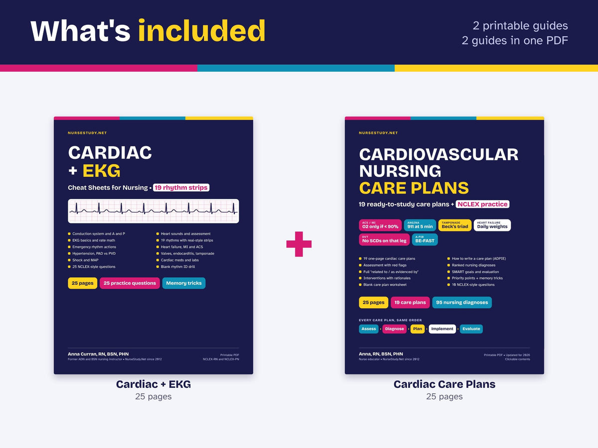 Cardiac Nursing Bundle PDF | Cardiac + EKG Cheat Sheets + Cardiac Nursing Care Plans | NCLEX Study Guide | Hyperlinked Printable
