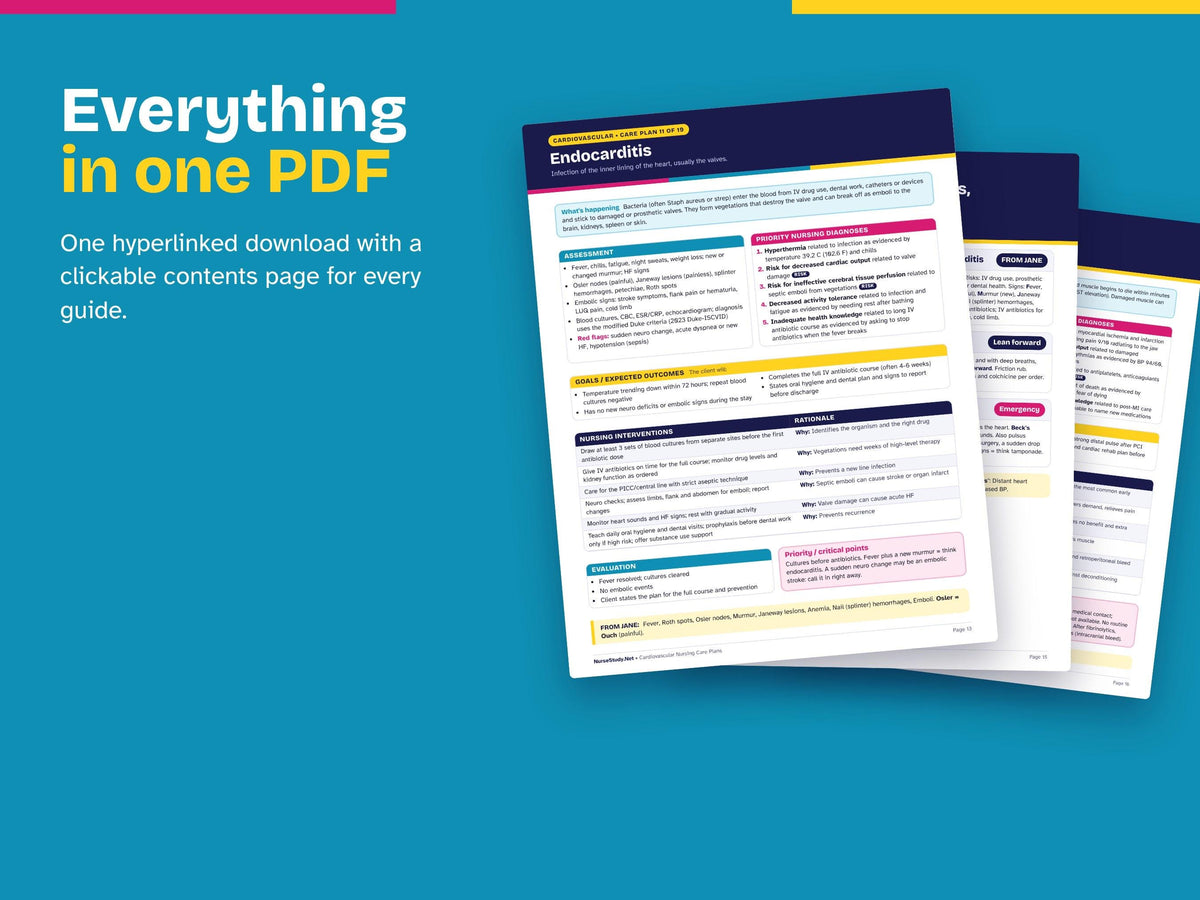 Cardiac Nursing Bundle PDF | Cardiac + EKG Cheat Sheets + Cardiac Nursing Care Plans | NCLEX Study Guide | Hyperlinked Printable