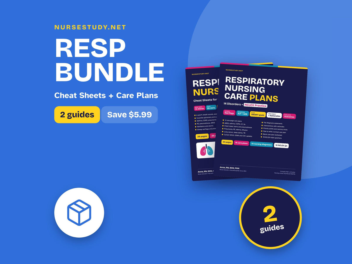 Respiratory Nursing Bundle PDF | Respiratory Nursing Cheat Sheets + Respiratory Nursing Care Plans | NCLEX Study Guide |