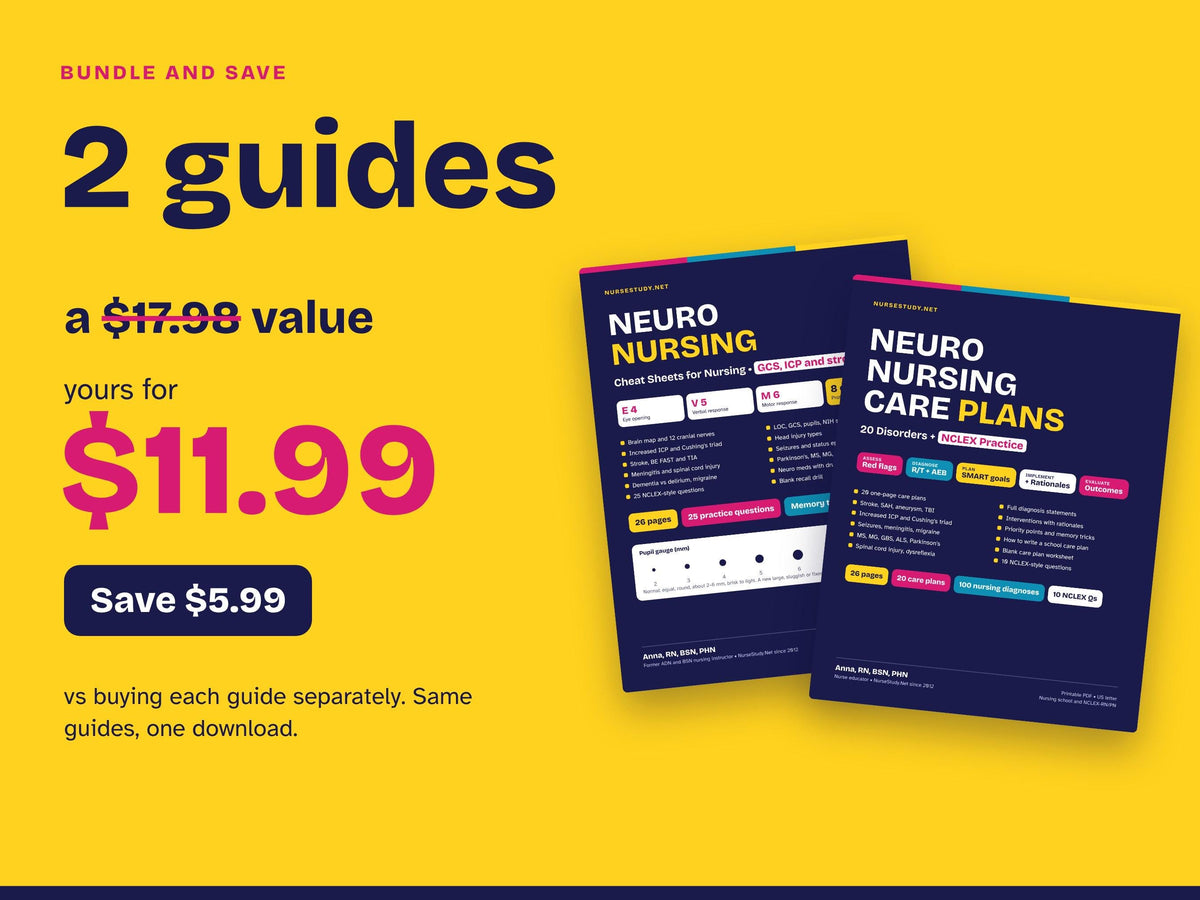 Neuro Nursing Bundle PDF | Neuro Nursing Cheat Sheets + Neuro Nursing Care Plans | NCLEX Study Guide | Hyperlinked Printable