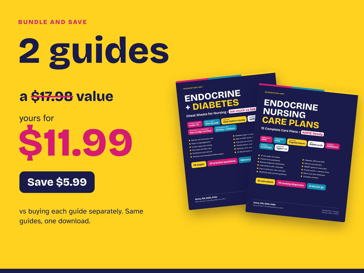 Endocrine Nursing Bundle PDF | Endocrine + Diabetes Cheat Sheets + Endocrine Nursing Care Plans | NCLEX Study Guide | Hyperlinked Printable
