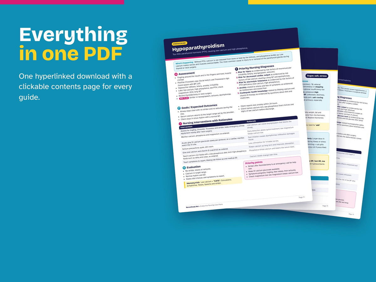 Endocrine Nursing Bundle PDF | Endocrine + Diabetes Cheat Sheets + Endocrine Nursing Care Plans | NCLEX Study Guide | Hyperlinked Printable