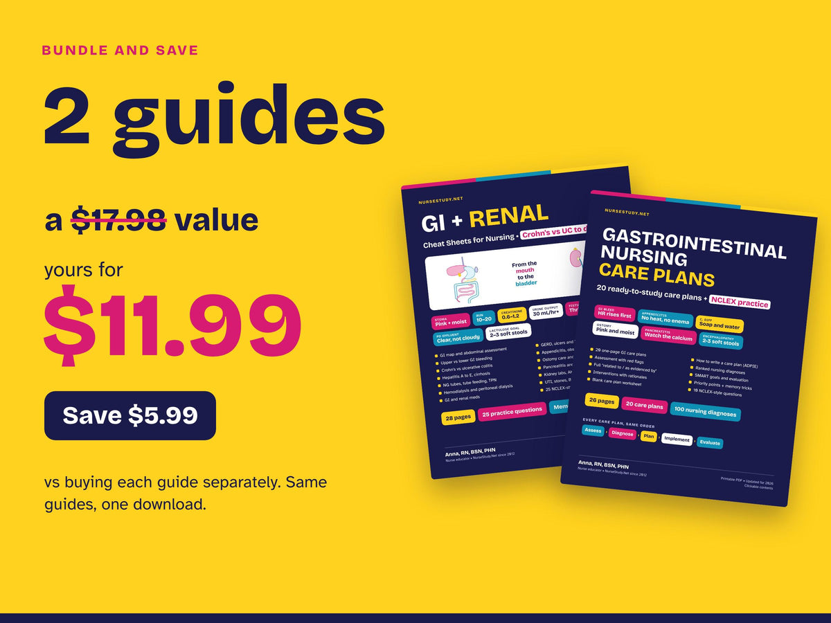 GI Nursing Bundle | Gastrointestinal and Renal Cheat Sheets + Gastrointestinal Care Plans | Nursing Study Guide | Hyperlinked Printable PDF