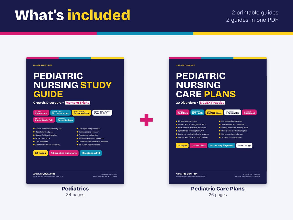 Pediatric Nursing Bundle PDF | Pediatric Nursing Study Guide + Pediatric Nursing Care Plans | NCLEX Study Guide | Hyperlinked Printable