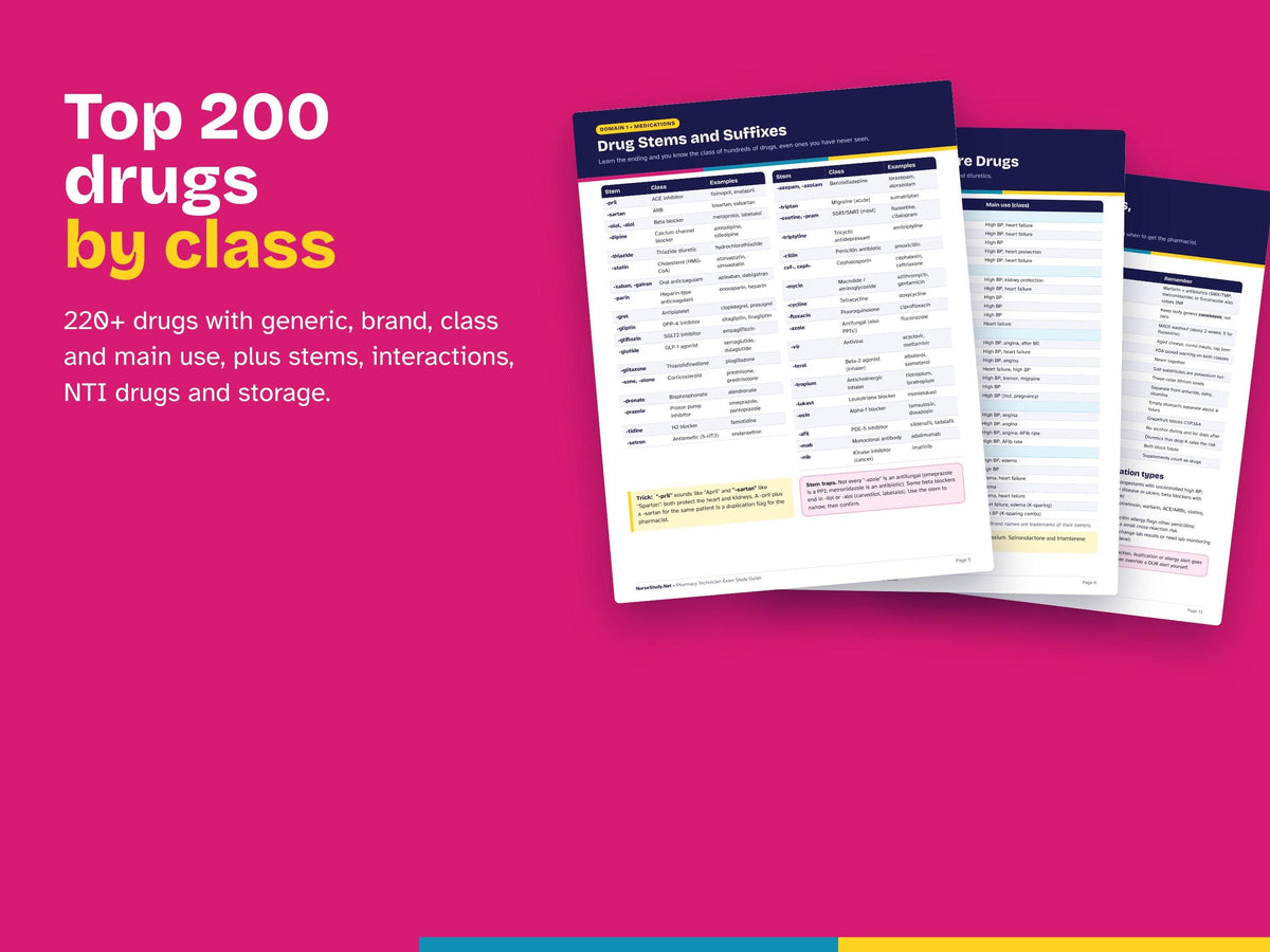 Pharmacy Technician Study Guide PDF | PTCB PTCE and ExCPT Exam Review | Top 200 Drugs, Pharmacy Law, Calculations | 120 Practice Questions