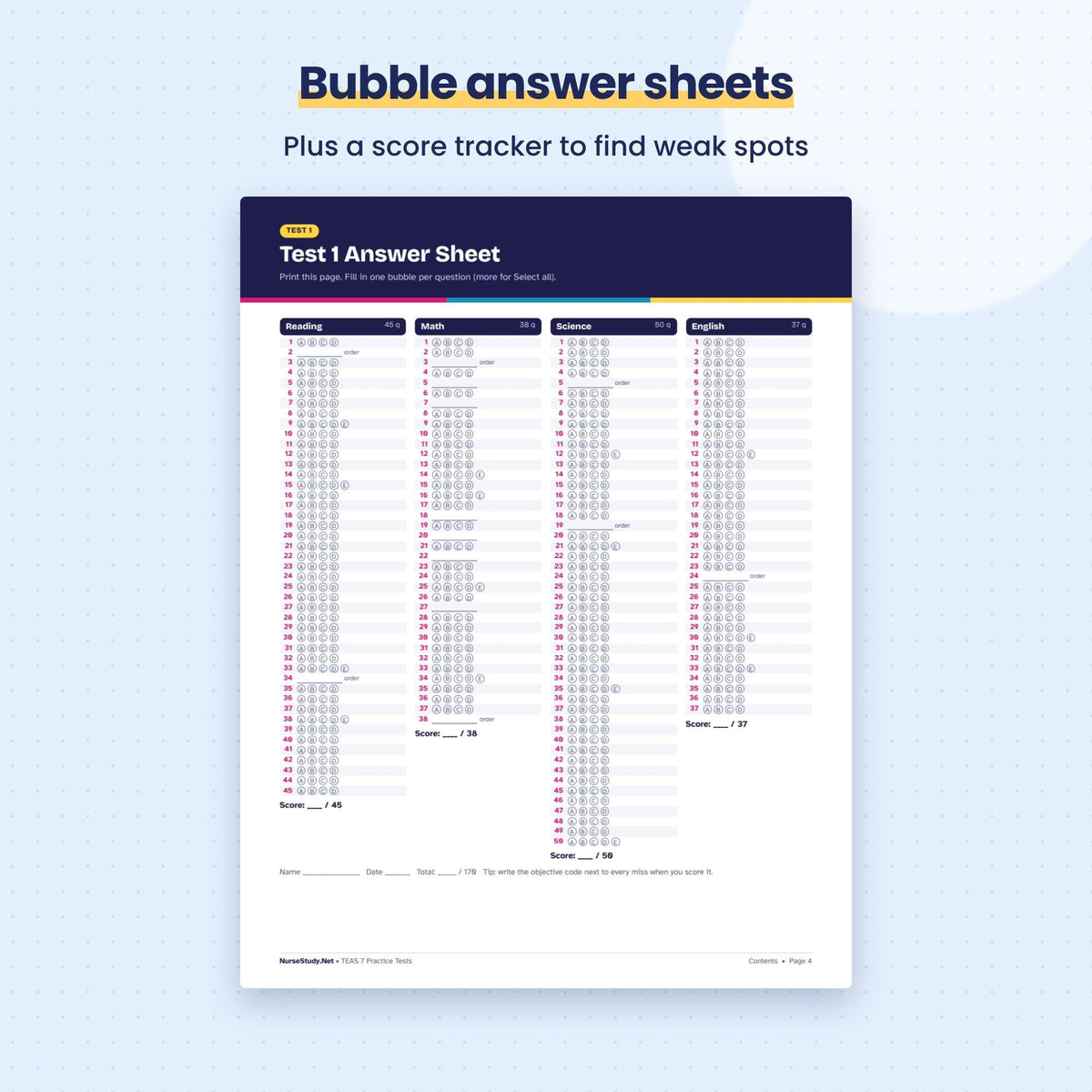 Bubble answer sheets
