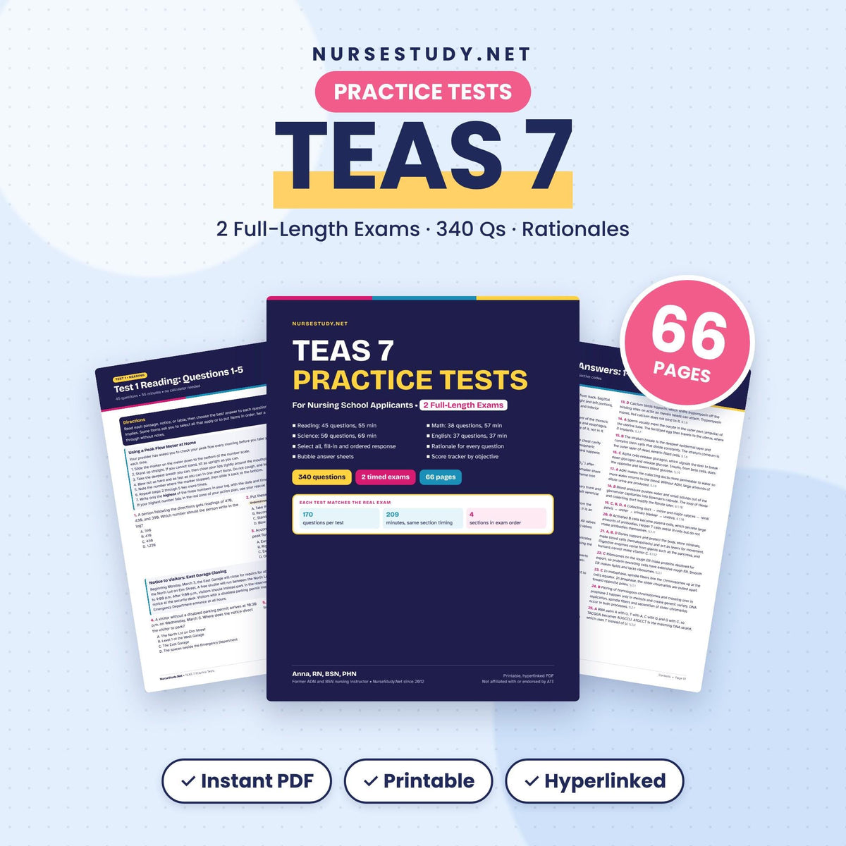 TEAS 7 Practice Tests PDF, 2 full-length exams