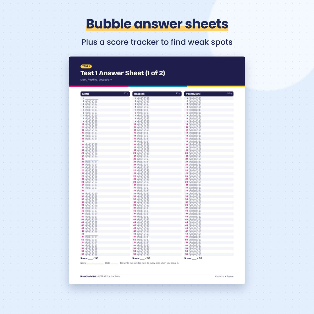 Bubble answer sheets