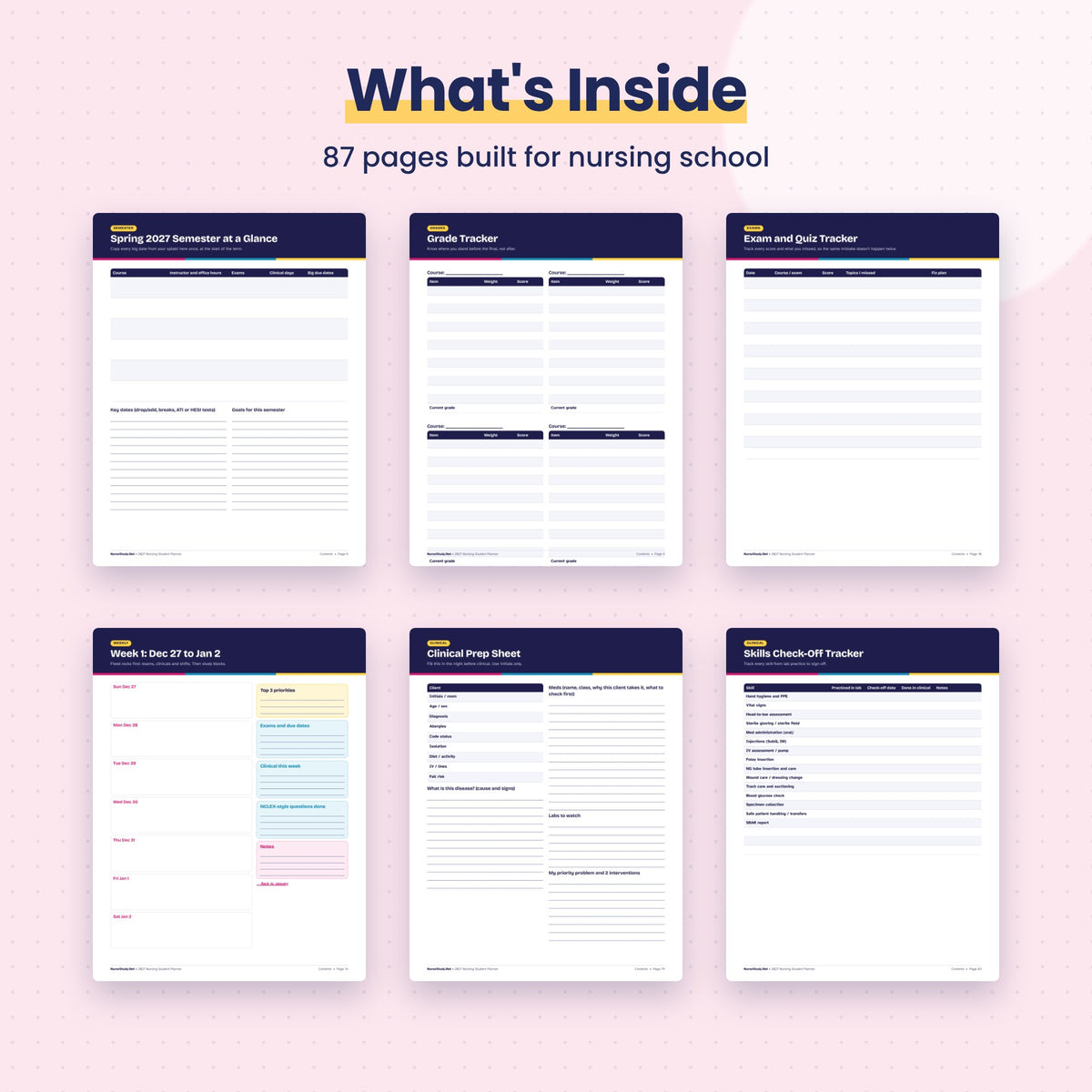 2027 Nursing Student Planner | Hyperlinked Digital and Printable PDF | Clinical Prep, Exam Tracker, NCLEX Countdown | GoodNotes Planner