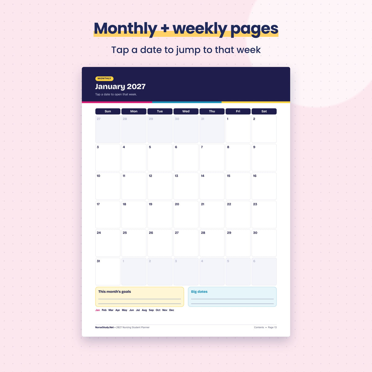 2027 Nursing Student Planner | Hyperlinked Digital and Printable PDF | Clinical Prep, Exam Tracker, NCLEX Countdown | GoodNotes Planner