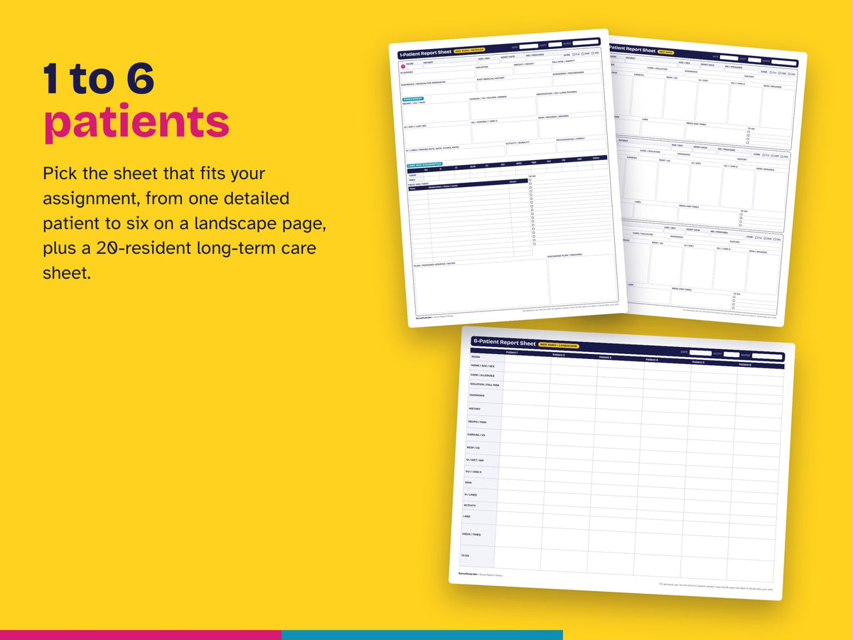 1 to 6 patient report sheets